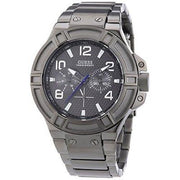 Guess Rigor Multifunction Black Dial Black Steel Strap Watch For Men - W0218G1