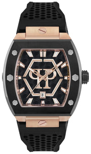 Philipp Plein Hexagon Phantom Black Dial Black Silicone Strap Watch For Men- PWPUA0124