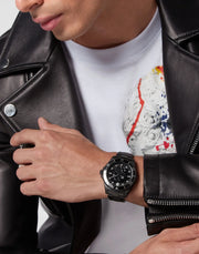 Philipp Plein The $kull Diver Black Dial Black Silicone Strap Watch For Men- PWOAA0922