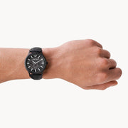 Emporio Armani Meccanico Automatic Skeleton Black Dial Black Leather Strap Watch For Men - AR60042