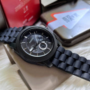 Fossil Machine Chronograph Black Dial Black Silicone Strap Watch for Men - FS4487