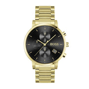 Hugo Boss Integrity Chronograph Black Dial Gold Steel Strap Watch for Men - 1513781