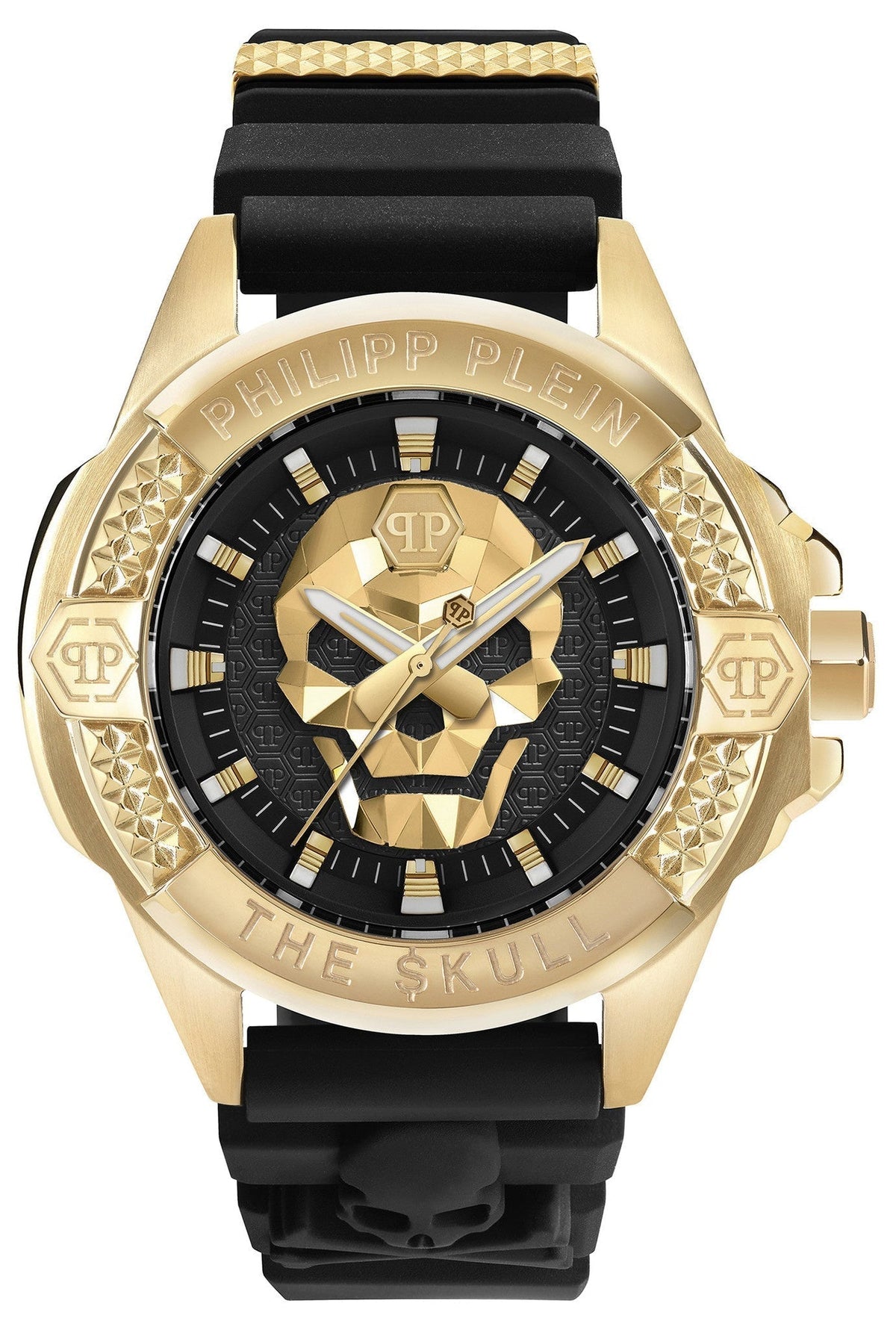 Philipp Plein The Skull Gold Dial Black Silicone Strap Watch for Men - PWAAA0221