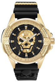 Philipp Plein The Skull Gold Dial Black Silicone Strap Watch for Men - PWAAA0221