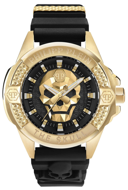 Philipp Plein The Skull Gold Dial Black Silicone Strap Watch for Men - PWAAA0221