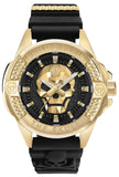 Philipp Plein The Skull Gold Dial Black Silicone Strap Watch for Men - PWAAA0221