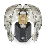 Philipp Plein The Skull Gold Dial White Silicone Strap Watch for Men - PWAAA1221