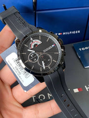 Tommy Hilfiger Decker Black Dial Black Rubber Strap Watch for Men - 1791352