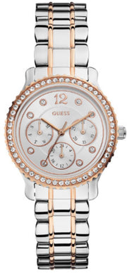 Guess Enchanting Diamonds Silver Dial Two Tone Steel Strap Watch for Women - W0305L3