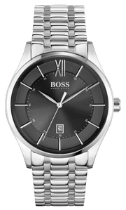 Hugo Boss Officer Black Dial Silver Steel Strap Watch for Men - 1513614