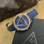 Guess Little Flirt Quartz Blue Dial Blue Leather Strap Watch For Women - W0456L6