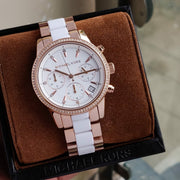 Michael Kors Ritz White Dial Two Tone Steel Strap Watch for Women - MK6324
