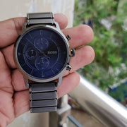 Hugo Boss Architectural Chronograph Blue Dial Grey Steel Strap Watch for Men - 1513574