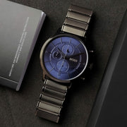 Hugo Boss Architectural Chronograph Blue Dial Grey Steel Strap Watch for Men - 1513574