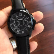 Fossil Grant Chronograph Black Dial Black Leather Strap Watch for Men - FS5132