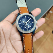 Fossil Machine Chronograph Blue Dial Brown Leather Strap Watch for Men - FS5232