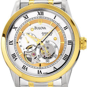 Bulova BVA Skeleton Silver Dial Two Tone Steel Strap Watch for Men - 98A123