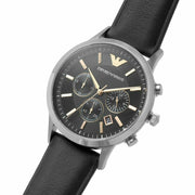 Emporio Armani Giovanni Chronograph Black Dial Black Leather Strap Watch For Men - AR11431
