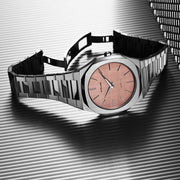 D1 Milano Ultra Thin Salmon Pink Dial Silver Steel Strap Watch for Men - D1-UTBJ26