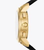 Tory Burch The Tory Chronograph Black Dial Black Leather Strap Watch for Women - TBW1055