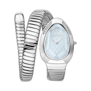 Just Cavalli Serpente Metallica Blue Dial Silver Steel Strap Watch for Women - JC1L223M0015