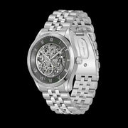 Hugo Boss Principle Skeleton Green Dial Silver Steel Strap Watch for Men - 1514236