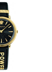 Versace V Circulus Quartz Black Dial Black Leather Strap Watch for Women - VBP12017