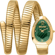 Just Cavalli Serpente Metallica Green Dial Gold Steel Strap Watch for Women - JC1L224M0045