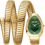 Just Cavalli Serpente Metallica Green Dial Gold Steel Strap Watch for Women - JC1L224M0045