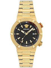 Versace Greca Logo Quartz Black Dial Gold Steel Strap Watch for Men - VE8G00624