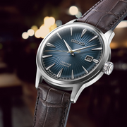 Seiko Presage Cocktail Time Automatic Blue Dial Brown Leather Strap Watch for Men - SRPK15K1