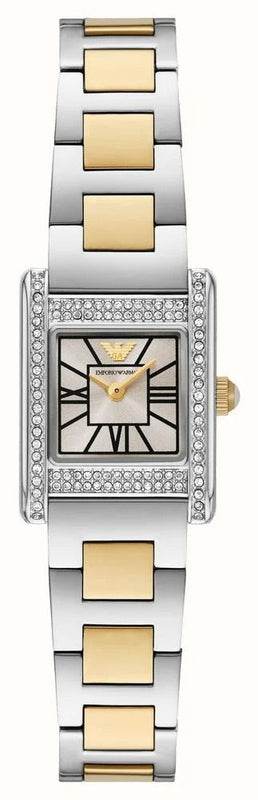 Emporio Armani Genni Crystals Silver Dial Two Tone Steel Strap Watch for Women - AR11704