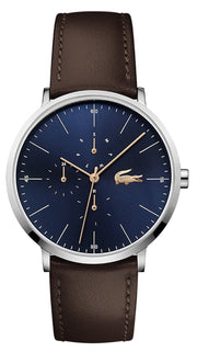 Lacoste Moon Multifunction Blue Dial Brown Leather Strap Watch for Men - 2010976