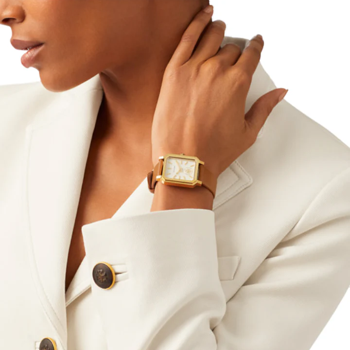 Tory Burch Robinson White Dial Brown Leather Strap Watch for Women