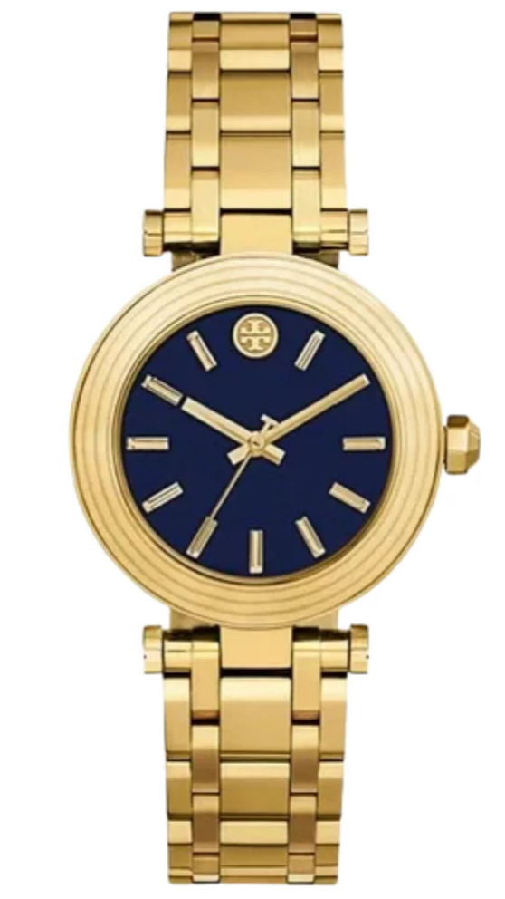 Tory Burch Classic T Black Dial Gold Steel Strap Watch for Women - TBW9010