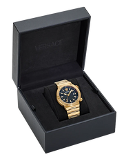 Versace Greca Logo Quartz Black Dial Gold Steel Strap Watch for Men - VE8G00624