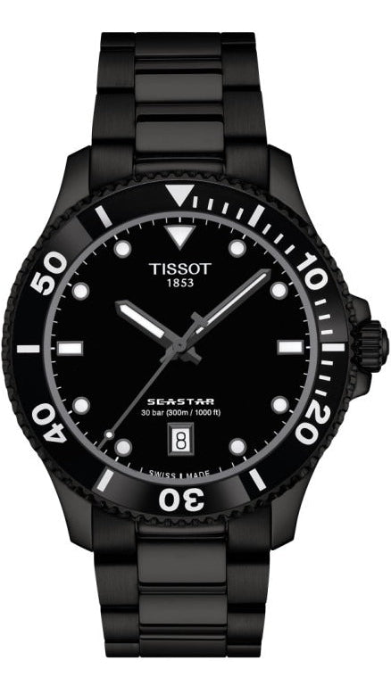 Tissot Seastar 1000 Quartz Black Dial Black Steel Strap Watch for Men - T120.410.33.051.00