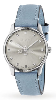 Gucci G Timeless Silver Dial Blue Leather Strap Watch for Women - YA1265039
