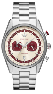 Emporio Armani Racer Chronograph White Dial Silver Steel Strap Watch for Men - AR11645
