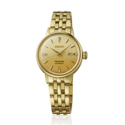 Seiko Presage Cocktail Time Automatic Diamonds Gold Dial Gold Steel Strap Watch for Women - SRE018J1