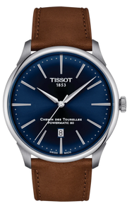 Tissot Chemin des Tourelles Automatic Powermatic 80 Blue Dial Brown Leather Strap Watch for Men - T139.407.16.041.00