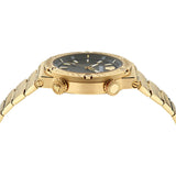 Versace Greca Logo Quartz Black Dial Gold Steel Strap Watch for Men - VE8G00624