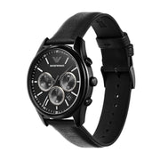 Emporio Armani Antonio Chronograph Black Dial Black Leather Strap Watch for Men - AR11583