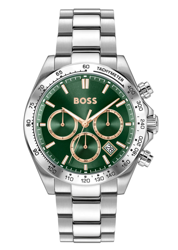 Hugo Boss Hero 2.0 Chronograph Green Dial Silver Steel Strap Watch for Men - 1514268