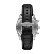 Emporio Armani Racer Chronograph Silver Dial Black Leather Strap Watch for Men - AR11677