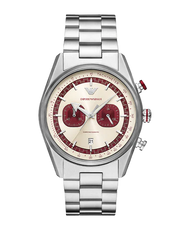 Emporio Armani Racer Chronograph White Dial Silver Steel Strap Watch for Men - AR11645