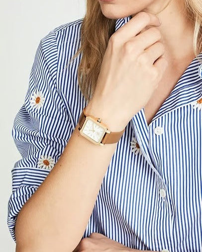 Tory Burch Robinson White Dial Brown Leather Strap Watch for Women