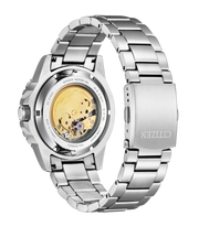 Citizen Mechanical Automatic Orange Dial Silver Steel Strap Watch for Men - NJ0128-80X