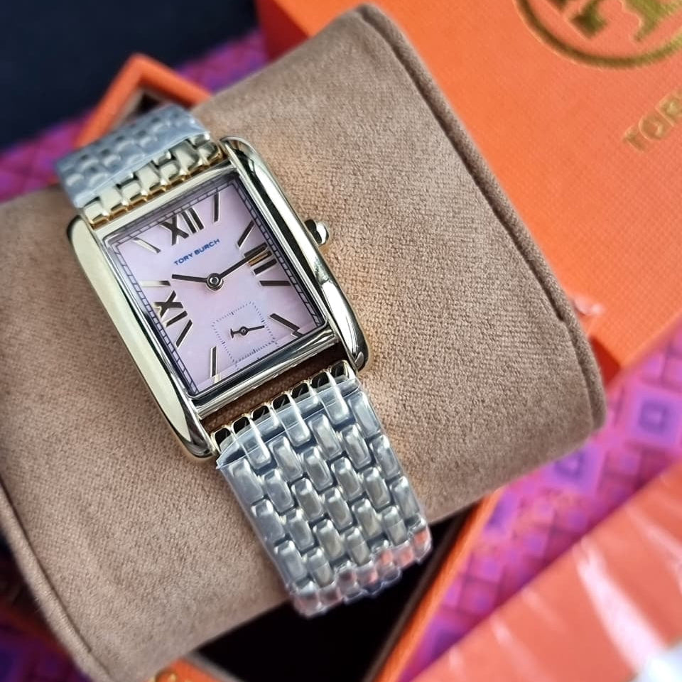 Tory Burch Eleanor Mother of Pearl Pink Dial Gold Steel Strap