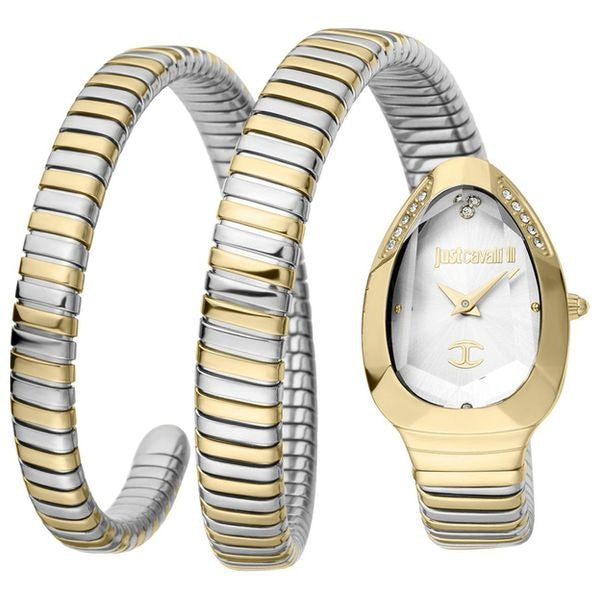 Just Cavalli Glam Evo 4 White Dial Two Tone Steel Strap Watch for Women - JC1L209M0065